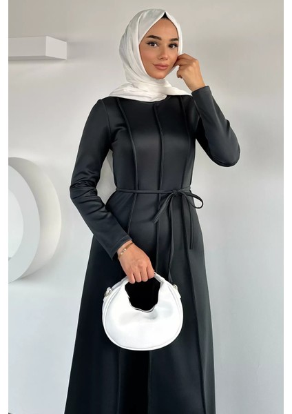 Bel Bağcıklı Tesettür Dalgıç Elbise P-00018950 modelleri