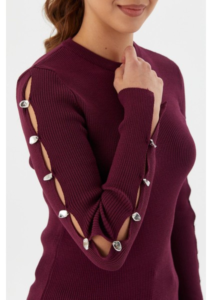 Uzun Kol Fitilli Bluz Bordo modelleri