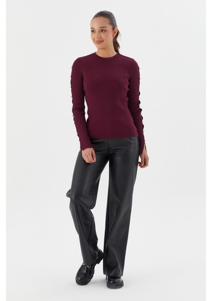 Uzun Kol Fitilli Bluz Bordo fırsatları