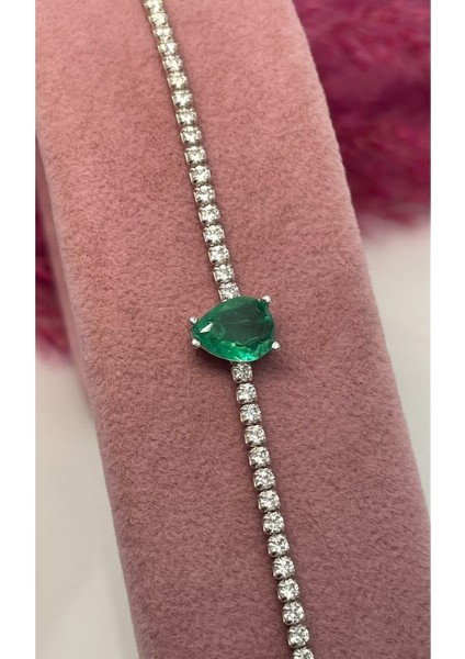 Damla Model Zümrüt Renk Paraiba Taşlı Su Yolu Bileklik