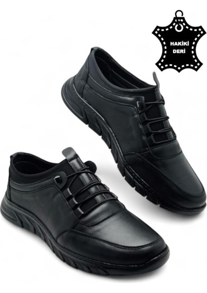 Erkek Hakiki Deri Ultra Rahat Ortopedik Tabanlı Hafif Mevsimlik Siyah Günlük Spor Ayakkabı fırsatları