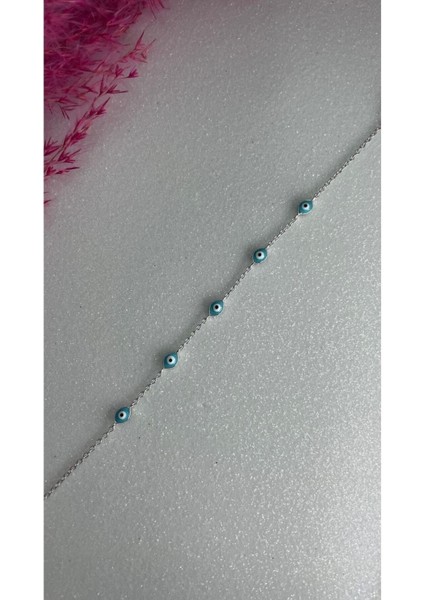 Beyaz Altın Kaplama Ithal Mavi Mineli Mini Nazar Göz Figürlü 925 Ayar Gümüş Bileklik modelleri