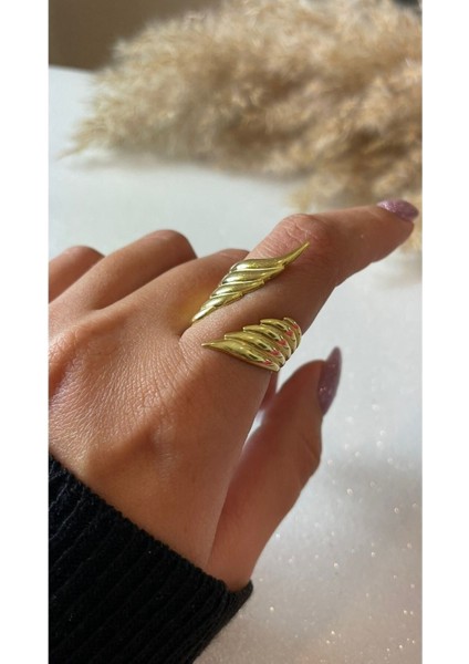 Ayarlanabilir Altın Kaplama Kanat Model 925 Ayar Gümüş Yüzük