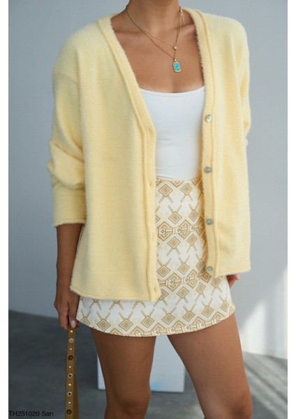 Kadın V Yaka Oversize Yumaşak Rahat Kalıp Kazak