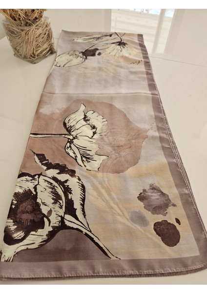 Çiçek Desenli Kahve ve Bej Tonlarında Soft Şal modelleri