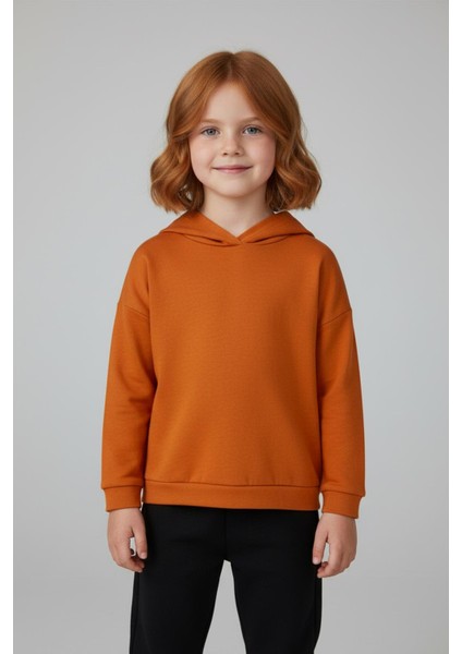 Unisex Çocuk Basic Pamuklu Kapüşonlu Sweatshirt - Turuncu fiyatları