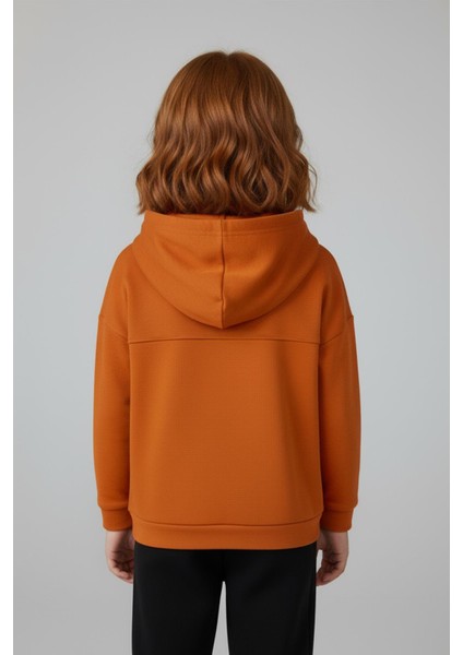 Unisex Çocuk Basic Pamuklu Kapüşonlu Sweatshirt - Turuncu fırsatları