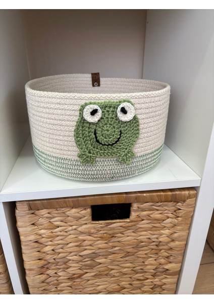 Çocuk Bebek Odası Hasır Kurbağa Figürlü Oyuncak Sepeti Düzenleyici Hediyelik Dekoratif Sepet
