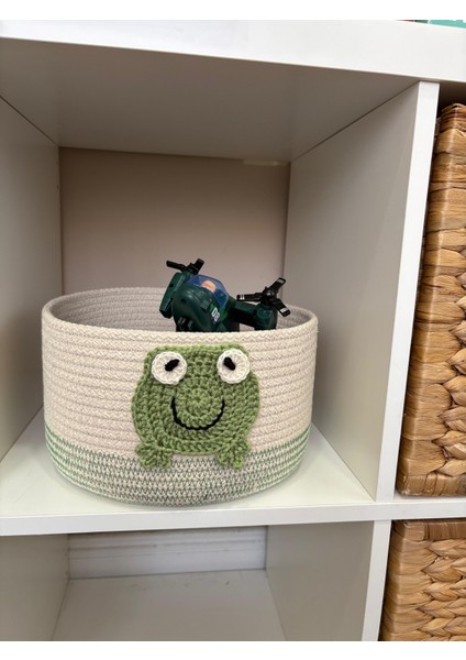 Çocuk Bebek Odası Hasır Kurbağa Figürlü Oyuncak Sepeti Düzenleyici Hediyelik Dekoratif Sepet indirimleri