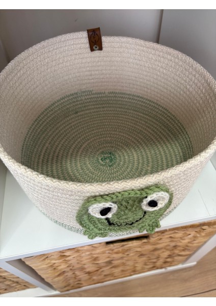 Çocuk Bebek Odası Hasır Kurbağa Figürlü Oyuncak Sepeti Düzenleyici Hediyelik Dekoratif Sepet