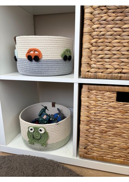 Çocuk Bebek Odası Hasır Kurbağa Figürlü Oyuncak Sepeti Düzenleyici Hediyelik Dekoratif Sepet