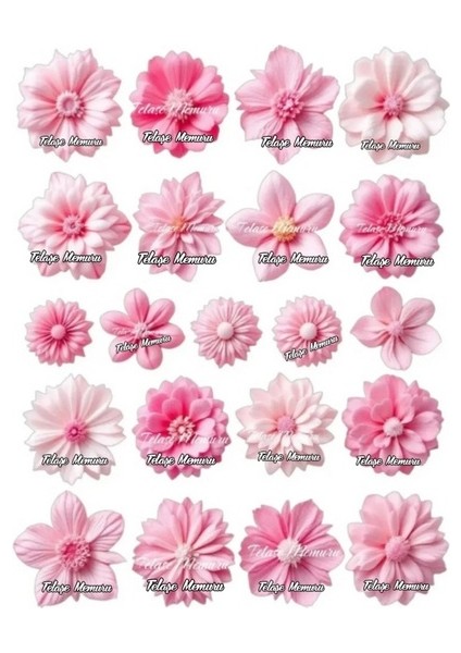 Yenilebilir Pembe Çiçek Pasta Süsü - Yenilebilir Pasta Süsü - Çiçek Baskısı - Model 4