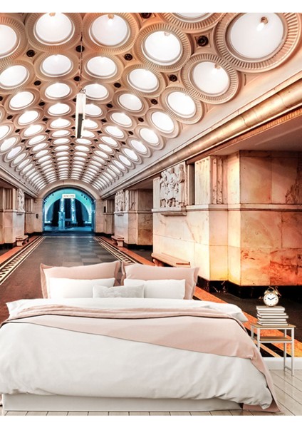 Moskova Metro Desenli Isı ve Ses Yalıtımlı Sağlıklı Tekstil Duvar Kağıdı