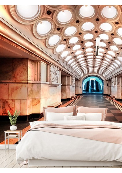 Moskova Metro Desenli Isı ve Ses Yalıtımlı Sağlıklı Tekstil Duvar Kağıdı fiyatları