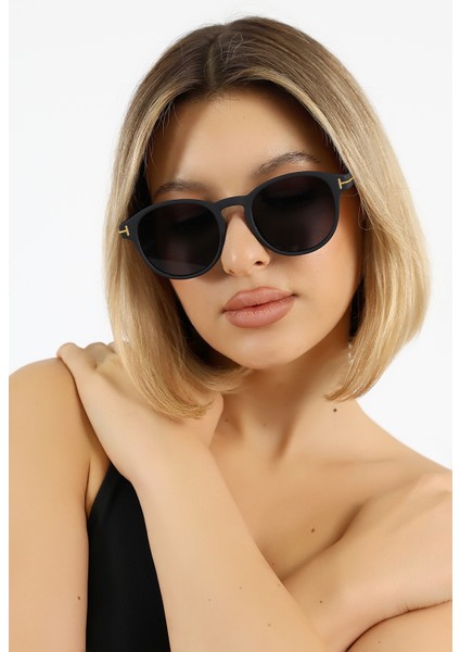 Kadın Mat Siyah Oval UV400 Güneş Gözlüğü Gold Detay WP25- modelleri