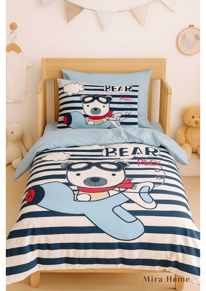 Yenidoğan Erkek Bebek Nevresim Takımı &AMP;#37;100 Pamuklu Bear Pilot