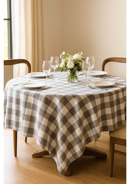 Fiber Kareli Masa Örtüsü Sofra Bezi Ekose Desen 160X160 cm Gri fiyatları