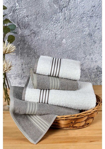 4 Lü Kadın Erkek Banyo Havlusu Takımı Oscar Bej-Krem