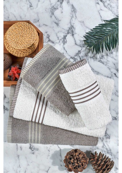 4 Lü Kadın Erkek Banyo Havlusu Takımı Oscar Bej-Krem fırsatları