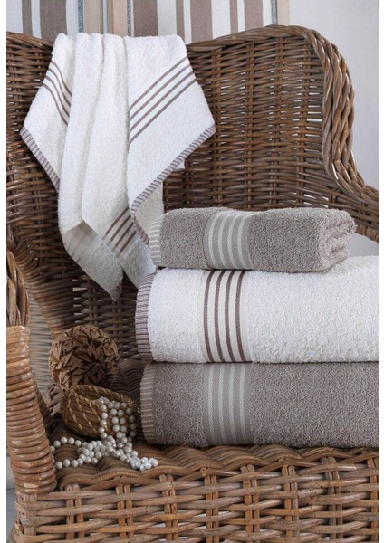 4 Lü Kadın Erkek Banyo Havlusu Takımı Oscar Bej-Krem indirimleri
