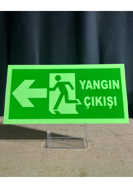 Yangın Çıkış Uyarı Levhası Sol Ok Lümen Folyo Fosforlu 24X12 cm