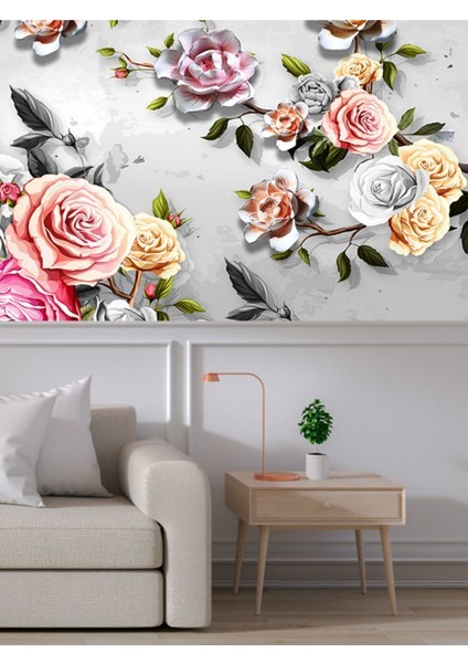 3 Boyutlu Seramik Güller Desenli Silinebilir Sağlıklı Tekstil Duvar Kağıdı