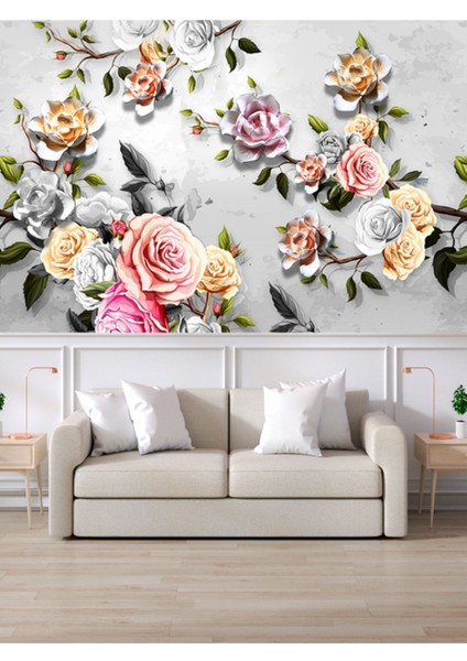 3 Boyutlu Seramik Güller Desenli Silinebilir Sağlıklı Tekstil Duvar Kağıdı fiyatları