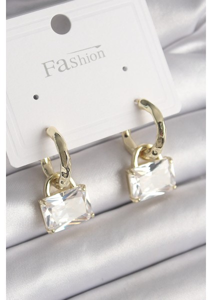 Bfs Pirinç Gold Renk Sallantı Zirkon Taşlı Çanta Model Kadın Küpe