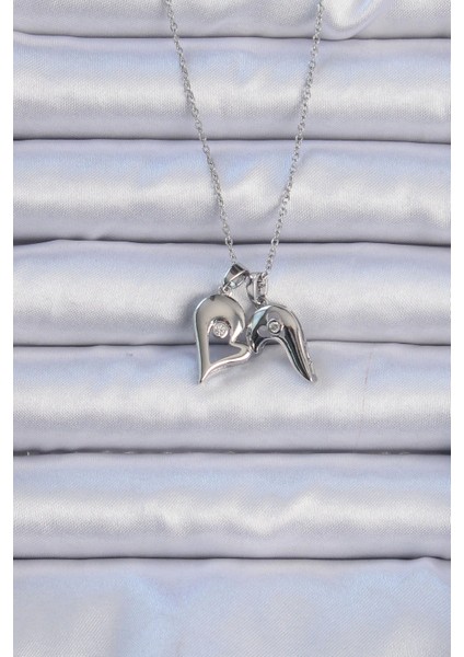 Bfs 316L Çelik Zincir Gümüş Renk Zirkon Taşlı Mıknatıslı Kalp Kolye fiyatları