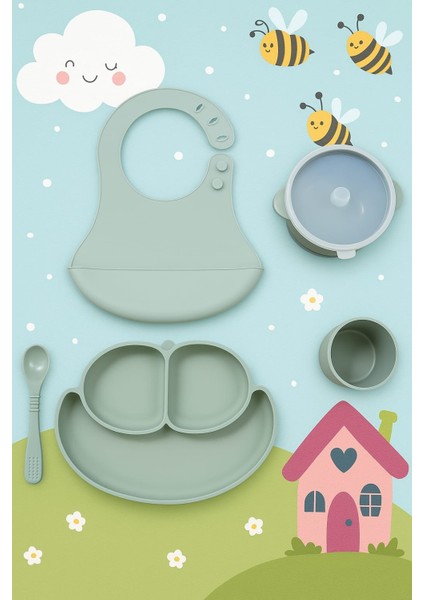 5li Silikon Bebek Beslenme Seti Mit Yeşil