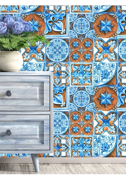 Seramik Desenli Yırtılmaz Silinebilir Sağlıklı Tekstil Duvar Kağıdı