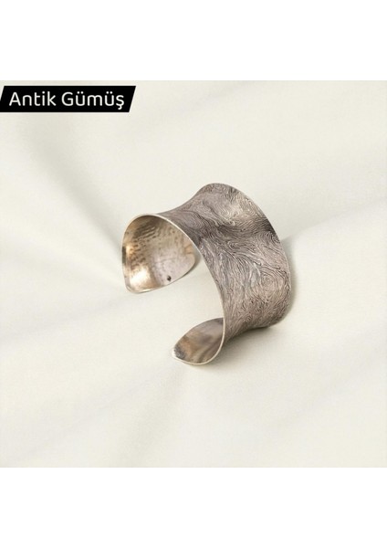 Trendy Gümüş Kaplama Etnik Desenli Geniş Manşet Bileklik | Bohem Kelepçe Bilezik Kadın