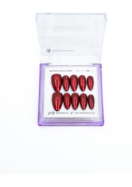 10'lu Bordo Uzun Badem TT1254 Tekrar Kullanılabilir El Yapımı Protez Takma Tırnak - Bordo-S fırsatları