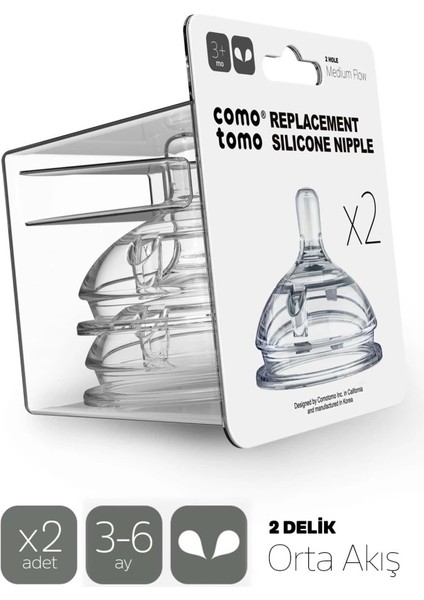 Bfs Comotomo Silikon 2'li Biberon Emziği Orta Akış 3-6 Ay