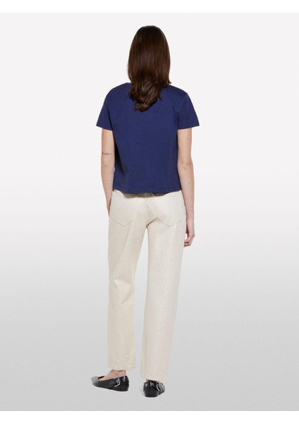 %100 Pamuk Bisiklet Yakalı T-Shirt Kadın Lacivert T-Shirt - 325P3I1XL101S modelleri