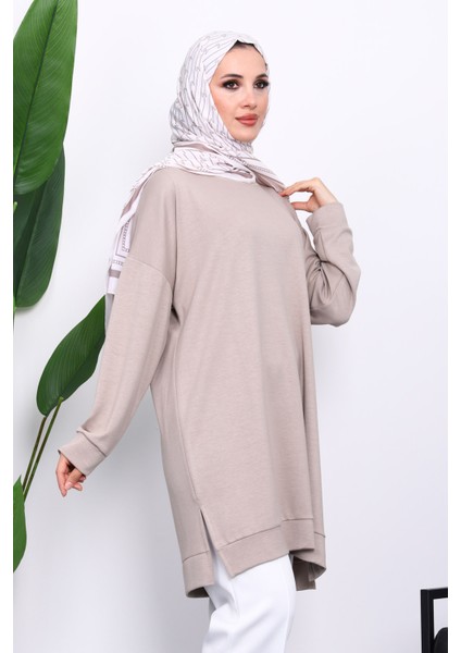 Bej Bisiklet Yaka Modal Tunik modelleri