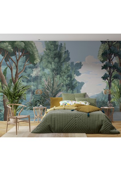 Yeşil Doğa Manzaralı Duvar Kağıdı Isı ve Ses Yalıtımlı Tekstil