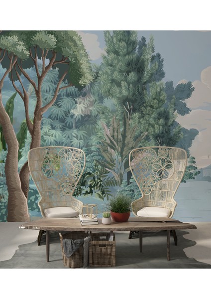 Yeşil Doğa Manzaralı Duvar Kağıdı Isı ve Ses Yalıtımlı Tekstil modelleri