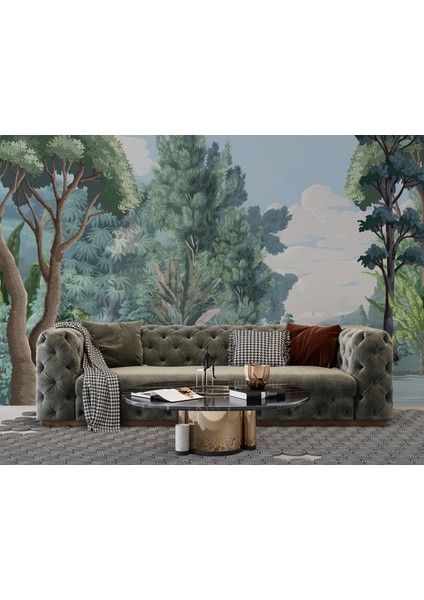 Yeşil Doğa Manzaralı Duvar Kağıdı Isı ve Ses Yalıtımlı Tekstil fırsatları