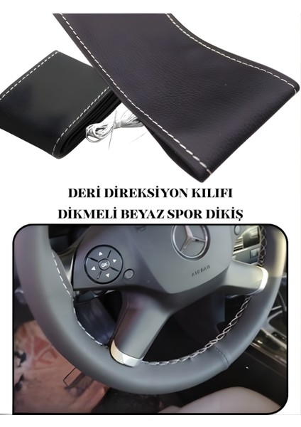 Suzuki Sx4 Deri Direksiyon Kılıfı Prime Kalite, Dikmeli Beyaz Spor Dikiş