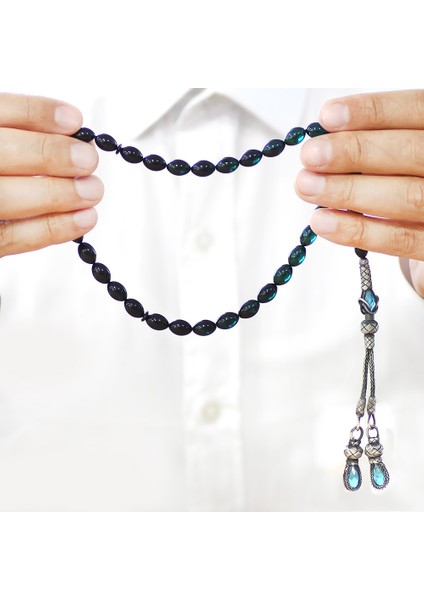 1000 Ayar Gümüş Çift Kazaz Püsküllü Arpa Kesim Süzme Turkuaz Siyah Ateş Kehribar Tesbih fırsatları