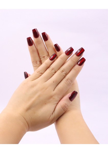 10'lu Bordo Kısa Balerin TT0748 Tekrar Kullanılabilir El Yapımı Protez Takma Tırnak - Bordo-XS fiyatları