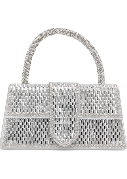 25KC1285 Kadın Taşlı El Abiye Çanta Gümüş