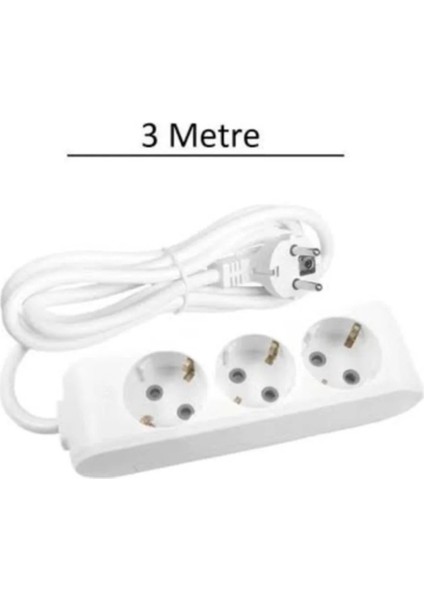 3 Metre Dayanıklı Kablolu 3’lü Priz – Ev ve Ofis Için Güvenli Bağlantı