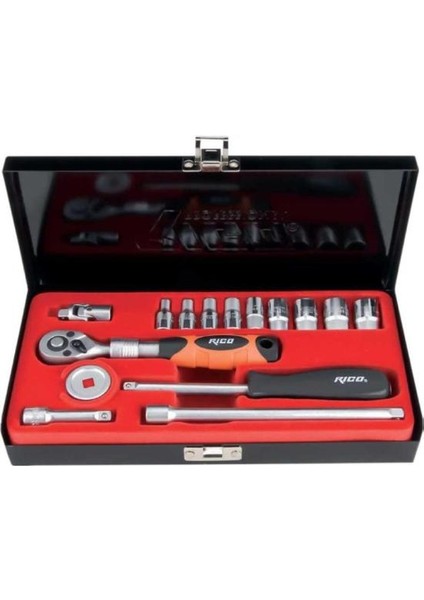 006-RC1015 15 Parça 1/4 Uzatmalı Cırcırlı 4-13 mm Lokma Takımı