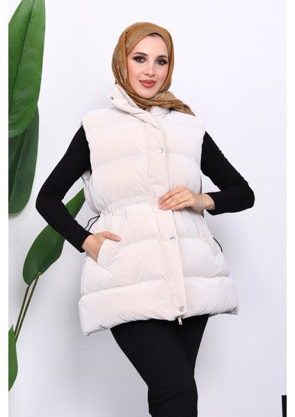 Bej Bel Lastikli Cepli Şişme Yelek modelleri