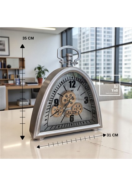 Chadrauc Gri Retro Masa Saati | Dekoratif Çarklı Saat, Ofis ve Ev Için Vintage Aksesuar Lüks Hediye