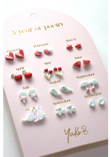 12 Çift Seramik Küpe Setiyıl Temalı Kırmızı fiyatları