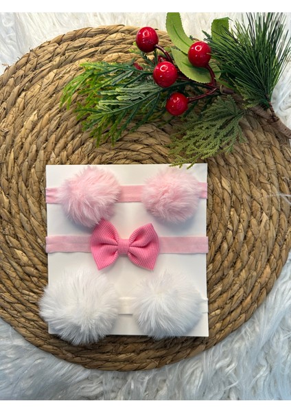 3'lü Ponpon ve Fiyonk Bebek Bandana Seti