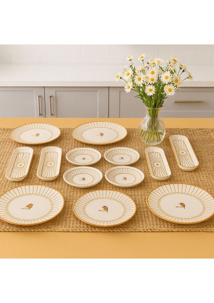 Seramık 6 Kısılık Kuş Desenlı 14 Parca Seramık Kahvaltı Takımı modelleri